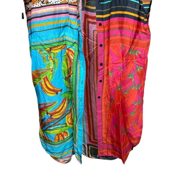 Farm Rio Multicolor Tropical Print Shirt Dress S Cotton Blend Button Front - Picture 7 of 10